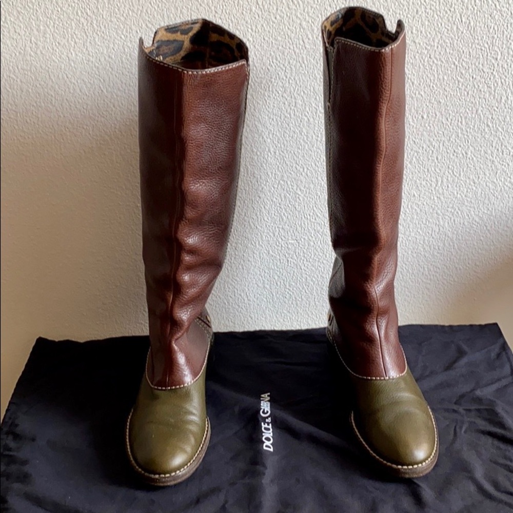 Dolce&Gabbana green, brown and red riding boots - Picture 4 of 14